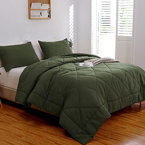 Atsense Green Comforter Set King Size, Ultra Soft Microfiber, 3 Pieces Olive Green Comforter Bedding Sets For Women And Men, Lightweight And Warm Reversible Duvet Insert For All Season #TOP5
