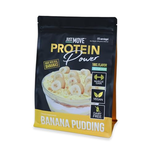 Just Move Protien - Banana Pudding Protein - Vegan (Plant Based) Organic Dairy Free Soy Free Gluten Free Keto Peanut Free 20g Protein Low Carb Non GMO (16.5)