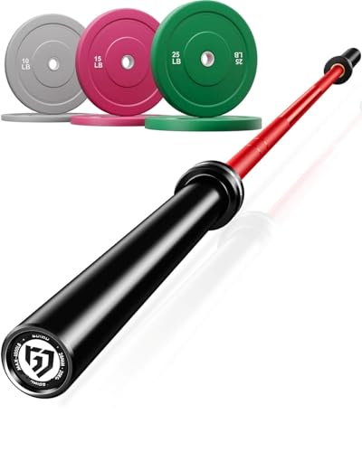 Goimu 7FT Olympic Barbell with Weight Plates (100LB Color), Fits 2-inch Standard Bumper Plates, 1500LB Capacity Knurled Grip Bar for Squats, Weightlifting, Bench Press, Deadlifts & Hip Thrusts, Red