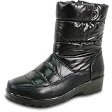 kozi Canada Women Casual Ankle Bootie Winter Boot NANCY-5 Fur Boot Side Zipper Ice Cleat Slip Resistant Outsole Shiny Black Size 7