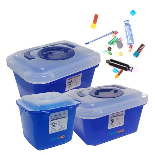Image of Biohazard Sharps Container - 1.5 Litre Puncture-Resistant Needle Disposal Box (1 Count) - Ideal for Hospitals, Clinics, and Home Healthcare Settings (Blue)