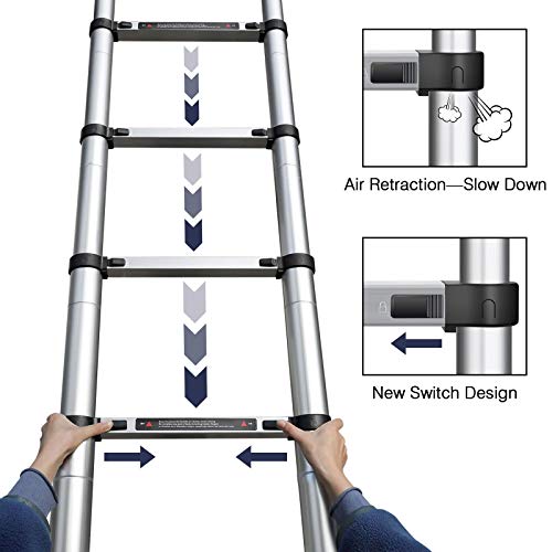 Augtarlion 12.5 FT Telescoping Ladder, Aluminum Collapsible Ladder with Locking Mechanism, Heavy Duty 330lbs Load Capacity Extension Ladder, Multi-Purpose Compact Ladder for Household Or Outdoor Work