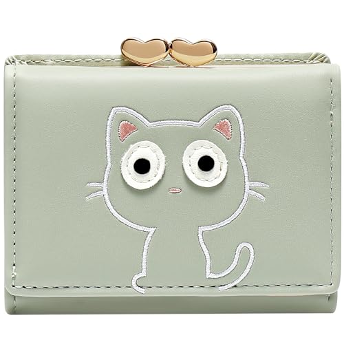 Women Small Wallet RFID Blocking Vegan Leather Card Holder Coin Purse Cute Pocket Wallet for Women Ladies Girls Green