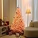 6Ft Pink Artificial Christmas Tree with Lights Hinged Branches Douglas Fir Christmas Tree with Metal Stand for Holiday Festival Parties Home Office Decoration, 8 Modes Warm White 200 LED Lights