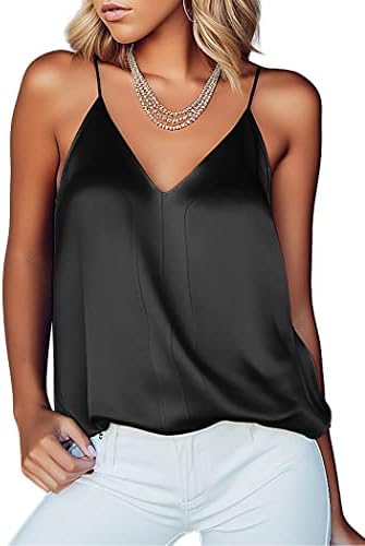 Ekouaer Women's Silk Satin Camisole Tank Tops V Neck Sleeveless Spaghetti Straps Blouse Casual Racerback Shirt