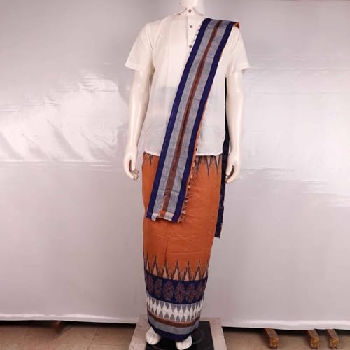 Image of Authentic Sambalpuri Handloom Cotton Unstitched Dhoti with Utari for Men | Traditional Odisha Weave Ikat Dhoti for Festive & Religious Wear