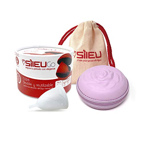 Pack Sileu Go: Copo menstrual Rose - modelo de iniciação - alternativa ecológica, natural a tampões e compressas - tamanho L, transparente, flexibilidade padrão + estojo de flor rosa