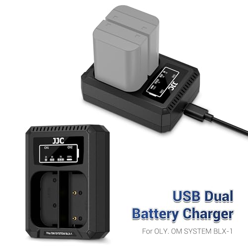Image of JJC BLX-1 USB Battery Charger for Olympus OM-1 Mark II OM1 OM-3 OM3 Cameras | 50cm /19.68 inch USB to USB-C Charging Cable, with Overheat & Overcharge Protection, Compact and Portable, Dual-Slot