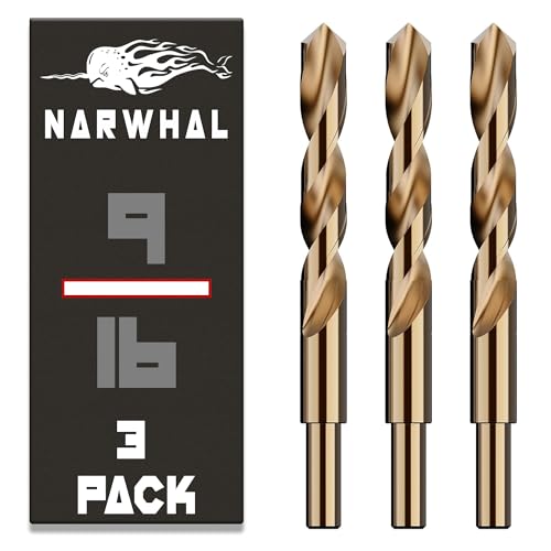 Narwhal 9/16 Inch Cobalt Drill Bits (3 Pack - Industrial Grade M35 Cobalt) 1/2