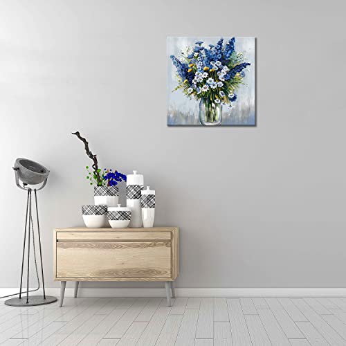 Blue And White Flower Wall Art, Fresh Flowers In Vase Canvas Print Nature Scenery Wall Art For Living Room Bedroom Wall Painting Decoration Modern Artwork #TOP1