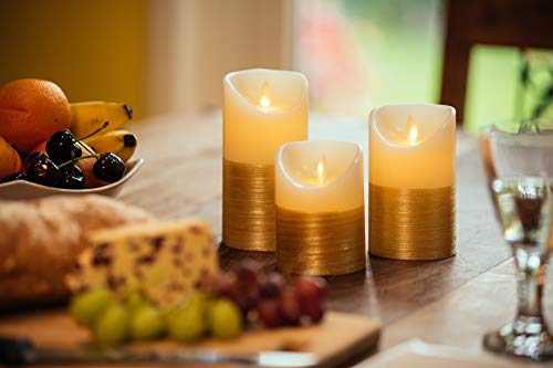 FLAMELESS-Candles-Battery-Operated-LED-Flickering-Flame-with-Remote-Timer-Amazing-Realistic-Dancing-Flame-Real-Wax-Gold-Trim-Set-of-3-Size-456-Beautiful-Gift-Idea-for-Women-and-Men