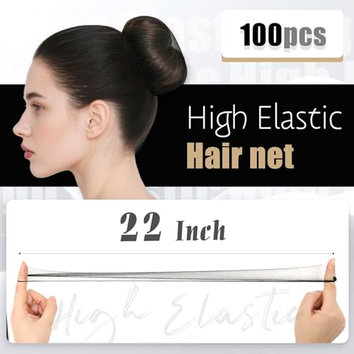 Smilco Hair Net 100 Pcs, 22 Inches Hair Nets Elasticity Invisible Elastic Mesh for Food Service, Ballet Bun, Sleeping, Women and Wig (100, Black)