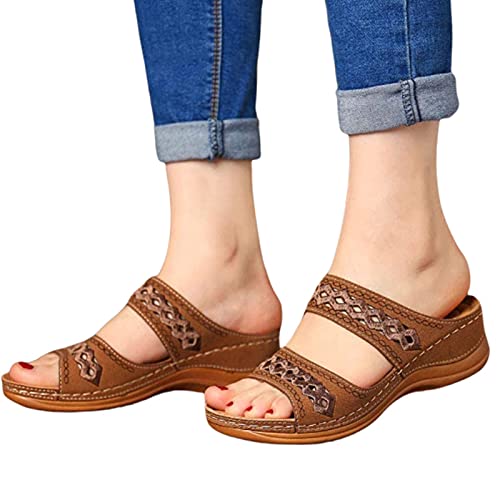 adawd Damen Sommer Keilschuhe Peep-Toe Sandalen Open-Toe Weiches Fußbett Slip on Walking für den Alltag Cover