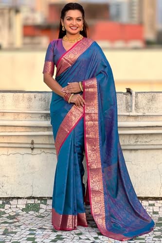 Image of SGF11 Women's Kanjivaram Pure Soft Silk Designer Saree With Blouse Piece
