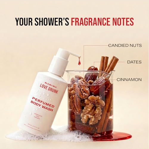 Image of BLABLIBLU Love Drunk Perfumed Body Wash (250ml) for Men & Women | Candied Nuts, Cinnamon & Dates Fragrance | Hydrates & Moisturizes Skin | Long Lasting Perfume Scent | Gentle Daily Skin Cleanser