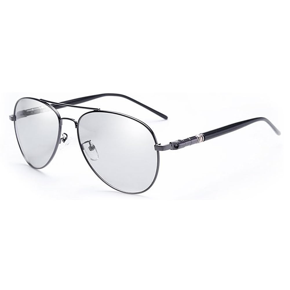 Frissin Men's Gungrey Photochromic And Wo Polarized Sunglasses Colored Reflective Glasses Driving Sunglasses Black Unisex Pilot Lenses Uv400