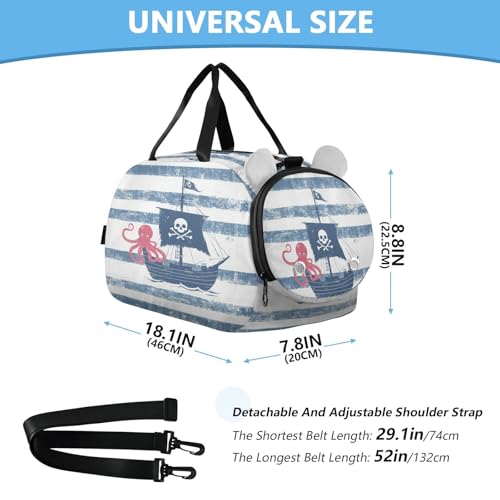 Pirate Frigate Octopus Kids Travel Duffel Bag for Boys Girls Overnight Weekend Tote Bag with Shoes Compartment for Dance Gym Sports3