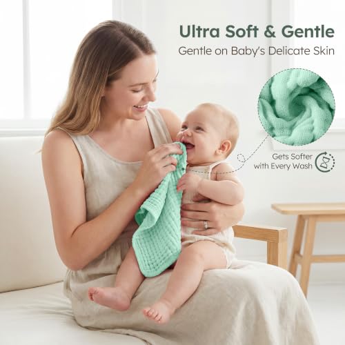 Image of Yoofoss Muslin Burp Cloths for Baby 10 Pack 100% Organic Cotton Baby Washcloths for Boys Girls Large 20''X10'' Super Soft and Absorbent Apricot,Mint Green