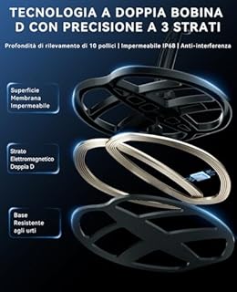 SUNPOW Metal Detector Professionale Ricaricabile per Adulti – 6 Tipi di Metallo, Bobina Impermeabile IP68, Display LCD, 5 Modalità di Ricerca per Spiaggia/Fiume/Outdoor | OT-MD16