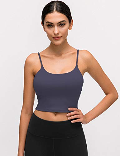 Longline Sports Bra Workout Crop Tank Tops for Women Strappy Padded Yoga Camisole High Impact Navy Blue - Thumbnail 5