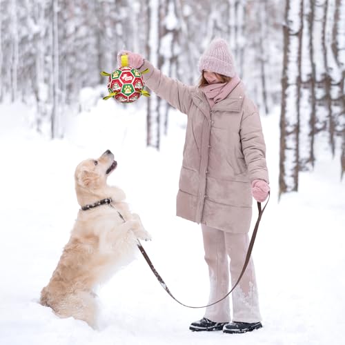 Image of QDAN Christmas Dog Toys: Dog Soccer Ball with Straps for Outdoor Play, Tug of War, Puppy Gifts Durable 8-Inch Dog Balls for Medium Large Dogs