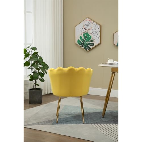 Image of Set of 2 Accent Chair for Living Room | Modern Armchair in Soft Velvet Fabric with Sturdy Legs | Premium Chair for Home Living Room Bedroom Restaurent | (Flower Design, Yellow)