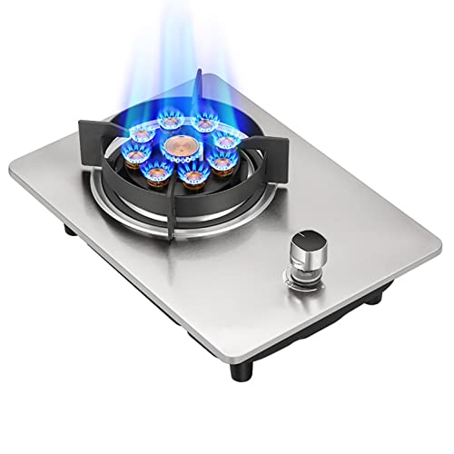 Quemador de gas de 7,2 kW integrado con panel de vidrio templado a prueba de explosiones, fácil de limpiar, apto para gas natural/propano, hierro fundido
