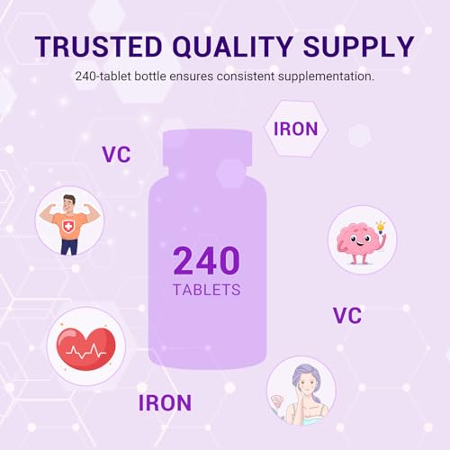 Image of Heivy Ferrous Sulfate 325mg, Iron 65mg, Iron with Vitamin C - High Potency Iron Supplement for Women & Men - Premium Pure Ingredients, Gentle on Stomach, 240 Tablets, Made in USA