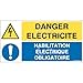 AUA SIGNALETIQUE - Panneau Duo Danger électricité Habilitation électrique - 200x100 mm, Vinyl adhésif