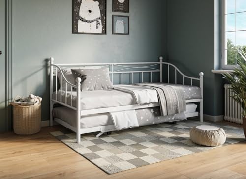 DecoInParis Lit Banquette gigogne en métal Blanc Alicia 90 x 190 cm