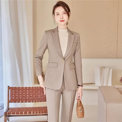 Women Tempeament Business Interview Slim Blazer and Pants Sets Office Ladies Work Wear Pink Suits4