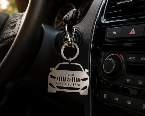 Image of Personalized Stainless Steel Key Chain /Key Ring | Durable, Compatible with All Models | Customized Car Number Plate | Ideal Gift for Him (Silver)