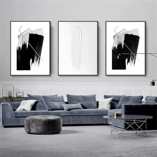 Affiches de style moderne et peintures abstraites noir et blanc 50x70 cm avec cadre XINBAO