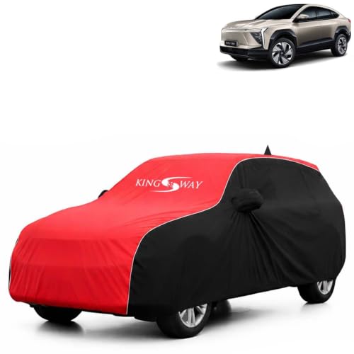Image of KINGSWAY Super Waterproof Car Cover Only with Mahindra XEV 9E (Year 2025 Onwards - All Model) | Mirror and Antenna Pockets | All Weather Car Body Cover with Silver Piping | Black Red