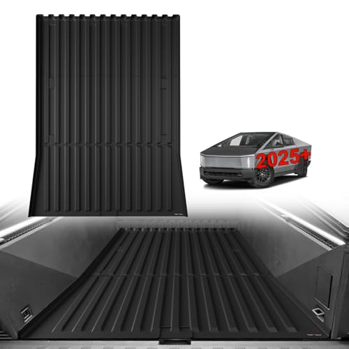 Image of TripleAliners Truck Mat Compatible with 2025 2026 Tesla Cybertruck Accessories, Truck Bed Mat Heavy Duty Custom Fit All Weather Protection TPE Pickup Liner, Corrugated Design Front Wall