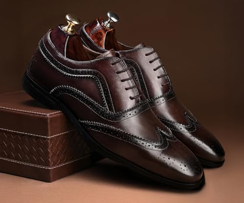 Image of LOUIS STITCH Men's Italian Crust Leather Brogue Shoes| Formal Lace-Up Shoes for Men | Perfect for Business, Formal & Parties | LSVX-EUBG