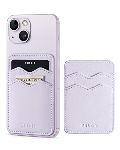 VULKIT Phone Card Holder Slim Leather Adhesive Card Holders for Men or Women RFID Blocking Credit Card Sleeves Sticker for Smartphone (Lilac)