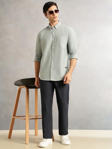 Image of Thomas Scott Men's Premium Slim Fit 100% Cotton Casual Shirt | Button-Down Collar | Full Sleeves | Solid Shirt for Men