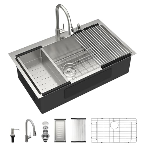 Dcolora 33×22 Drop In Kitchen Sink with Faucet Combo Topmount Stainless Steel Sink For Kitchen...