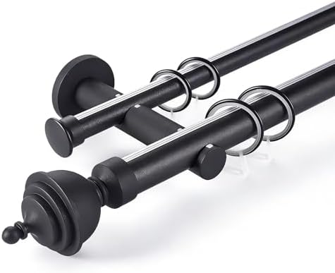 Heavy Duty 28mm Aluminum Alloy Double Curtain Rod with Brackets, Smooth Sliding, Supports 110lbs, Ideal for Living Room & Bedroom Curtains - Black 300CM