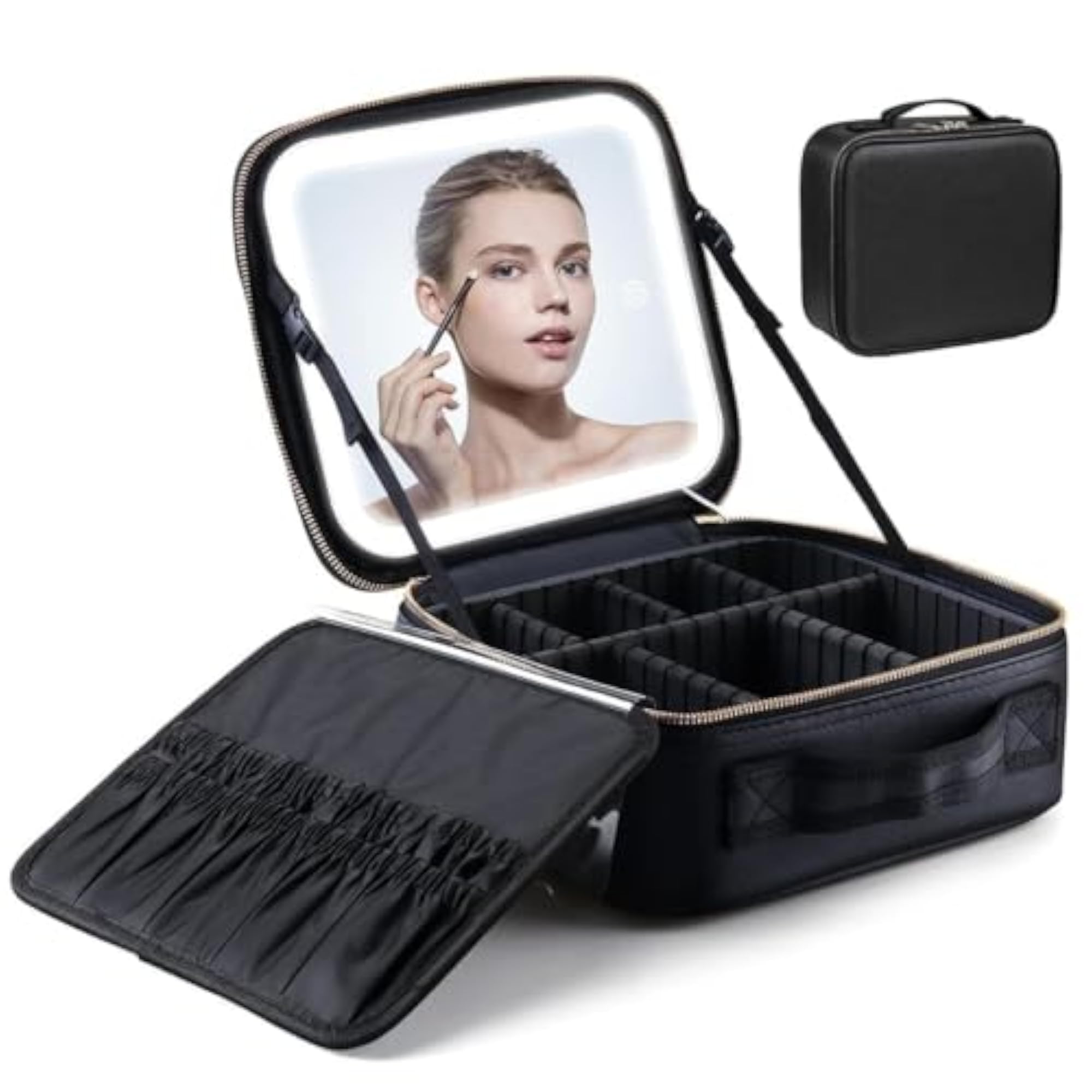 Travel Makeup Case with LED Light Mirror, Waterproof Cosmetic Organizer