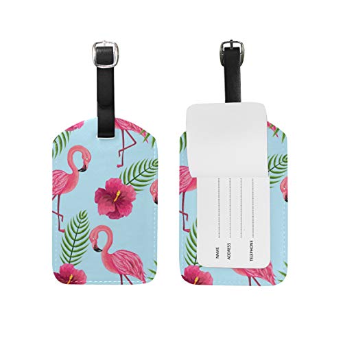 Tizorax Étiquettes de sac à bagages en cuir synthétique avec motif flamants roses et verts, pour valise, 1 pièce Cover