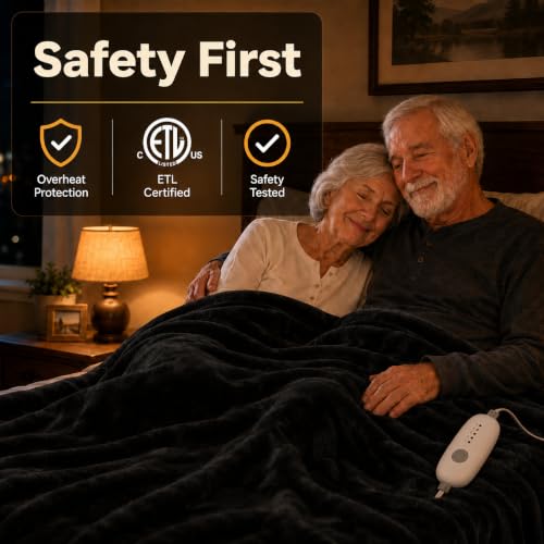 ONDAN Electric Heated Blanket Full Size 72"x84", Microplush Fast Heating for Winter Night Sleeping, 5 Heat Settings & 10 Hours Auto Off, Safe for Bedroom & Sofa Use, Machine Washable, Iron Grey — view 3