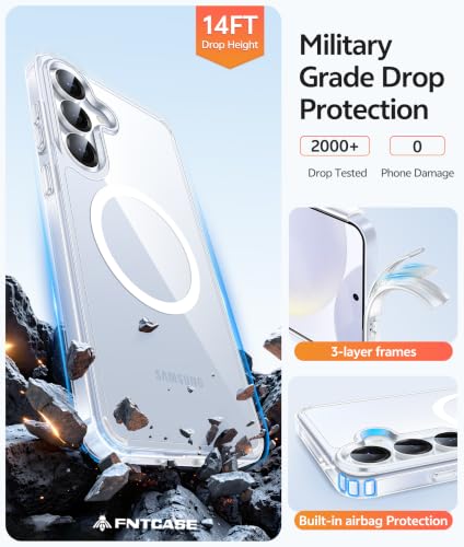 Image of FNTCASE for Samsung Galaxy S25 /S24 Case: Galaxy S24 /S25 Phone Case [Fit with Magsafe] Anti Yellowing Transparent Clear [Screen Protector] Military Grade Shockproof Protective Phone Cover-Clear