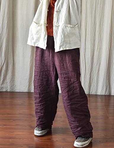 NFYM Women's Tapered Pants 100% Linen Wide Leg Elastic Waist Casual Loose Ankle Length Trousers3
