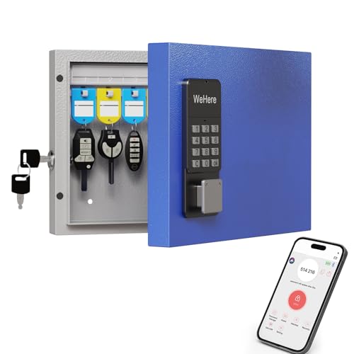 WeHere 16-Key Key Lock Box – Smart Key Cabinet Wall Mount with App, Keypad, Bluetooth & WiFi Unlock (Sold Separately), Key Organizer for Home, Access Log Tracking Key Management for Small Office