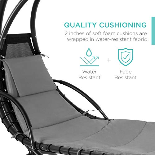 Best Choice Products Outdoor Hanging Curved Steel Chaise Lounge Chair Swing W/Built-In Pillow And Removable Canopy - Charcoal Gray #TOP3