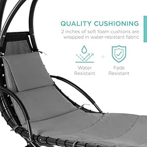 Best Choice Products Outdoor Hanging Curved Steel Chaise Lounge Chair Swing wBuilt in Pillow and Removable Canopy Charcoal Gray