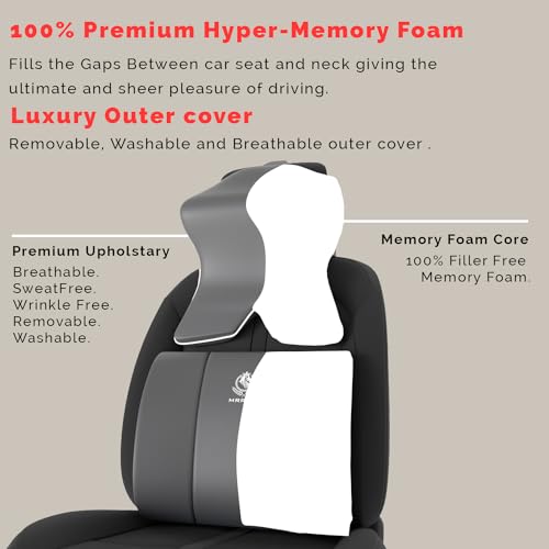 Image of MRRON Large Back Support Neck Rest for Chair & Car Seat, Orthopaedic Lumbar Support Memory Foam Backrest Cushion Designed for Back Pain Relief Pillow for Comfortable Sitting (Grey, Lumbar)