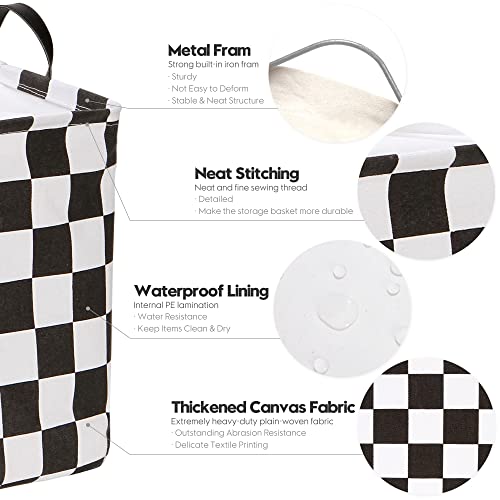 Hinwo Extra Large Canvas Fabric Storage Basket With Handles, 70L/18.5-Gal Oversized Bin, Collapsible Storage Box, Clothes, Toys, Blankets Organizer, 22 X 15 X 13 Inches (Xl, Black Checkerboard) #TOP4